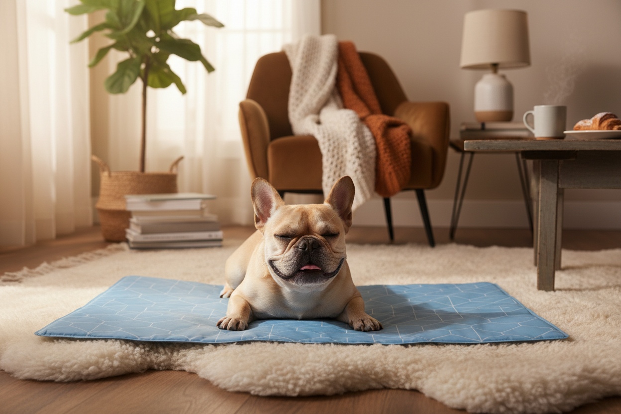 French Bulldog on a cooling mat