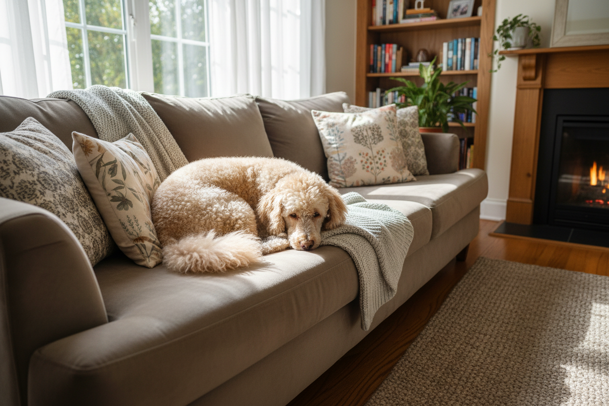 Poodle on a sofa